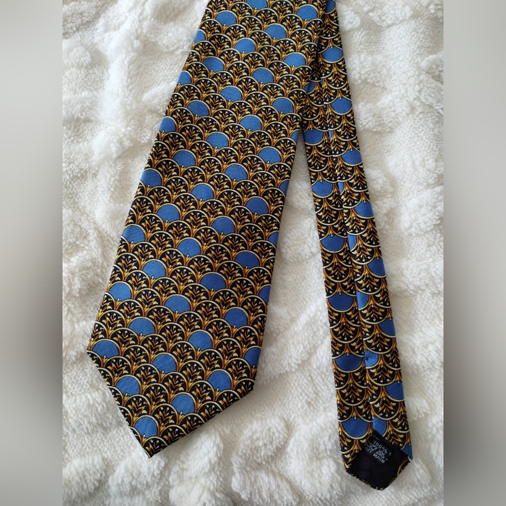 Dior Blue and Gold Patterned Tie